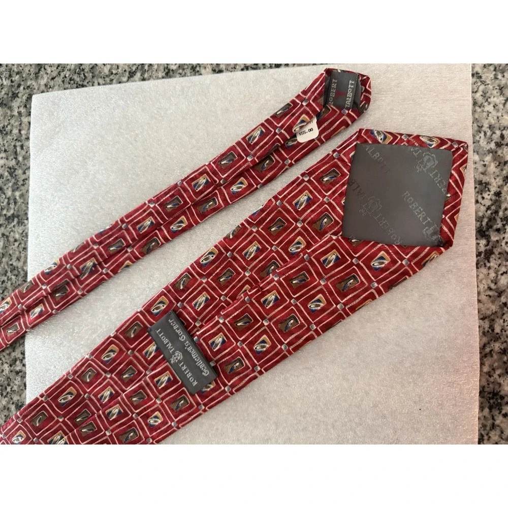 Robert Talbott Hand Sewn And Printed Silk‎ USA Space Pattern Geometric Red Tie